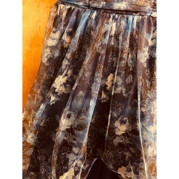 Women's Navy V-Neck Bell Sleeve Floral Print High-Low Hemline Maxi Dress Size L - Picture 4 of 10